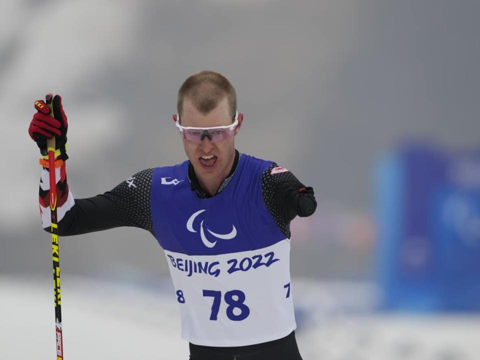 Canada's Mark Arendz, seen above at the Beijing Paralympics, won gold in the men's 10-kilometre standing biathlon on Wednesday at the Para nordic world championships in Sweden. (Fred Lee/Getty Images - image credit)