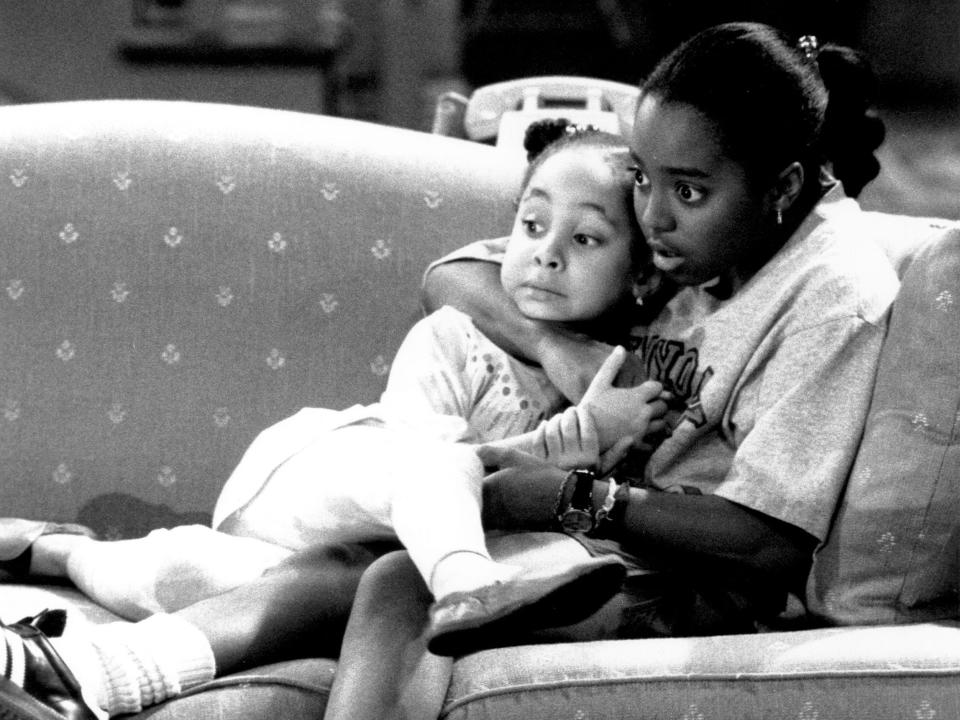 Raven-Symoné as Olivia Kendall and Keshia Knight Pulliam as Rudy Huxtable on "The Cosby Show"