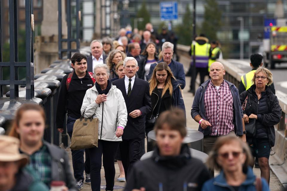 Members of the public in the queue on Lambeth Bridge (PA)