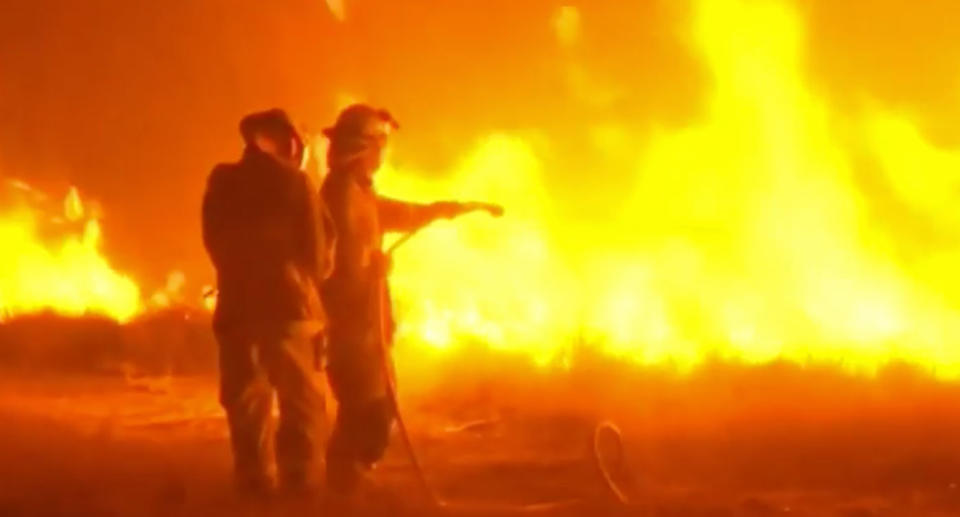 Firefighters battle huge flames at Stanthorpe and Applethorpe in Queensland.