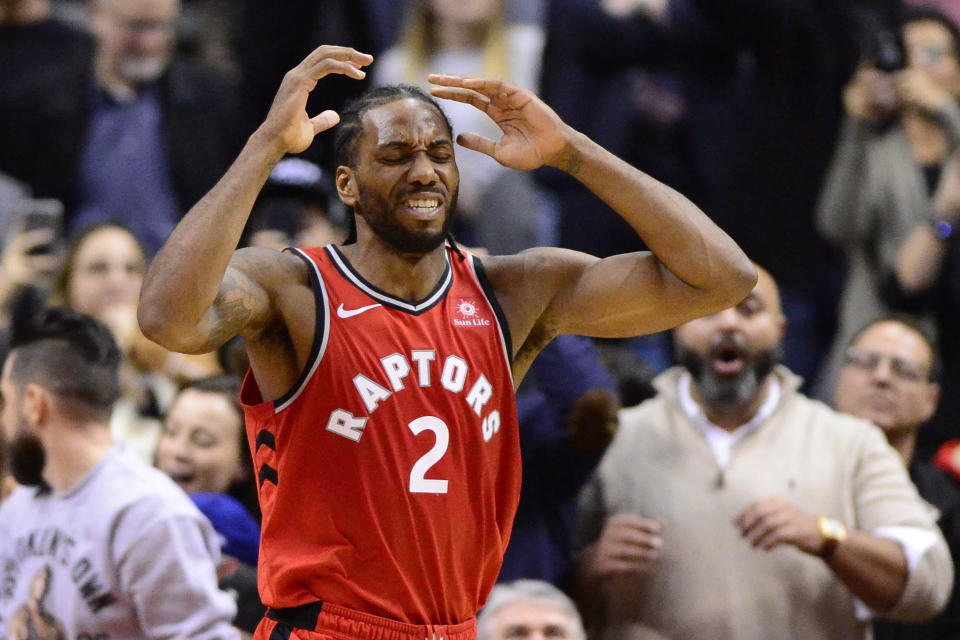 Twitter was super confused by Kawhi Leonard signing an endorsement deal with sneaker company New Balance. (Frank Gunn/The Canadian Press via AP)