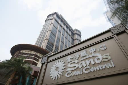 The Sands Cotai Central logo is seen in front of its hotel in Macau in this September 20, 2012 file photo. REUTERS/Tyrone Siu/Files