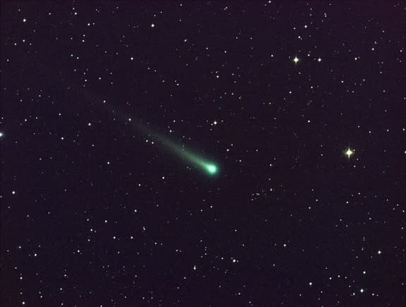 Comet ISON shines in this five-minute exposure taken at NASA's Marshall Space Flight Center on Nov. 8. At the time, the comet was 97 million miles from Earth, heading toward a close encounter with the sun on Nov. 28. Located in the constellatio