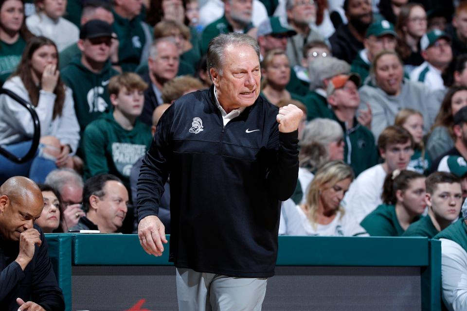 Michigan State coach Tom Izzo reacts during the second half against Indiana State at Breslin Center in East Lansing on Saturday, Dec. 30, 2023.