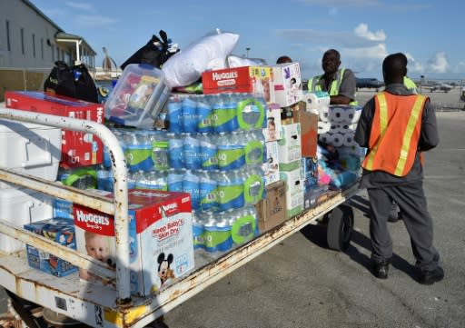 Hurricane relief aid being unloaded in Freeport, Grand Bahama island