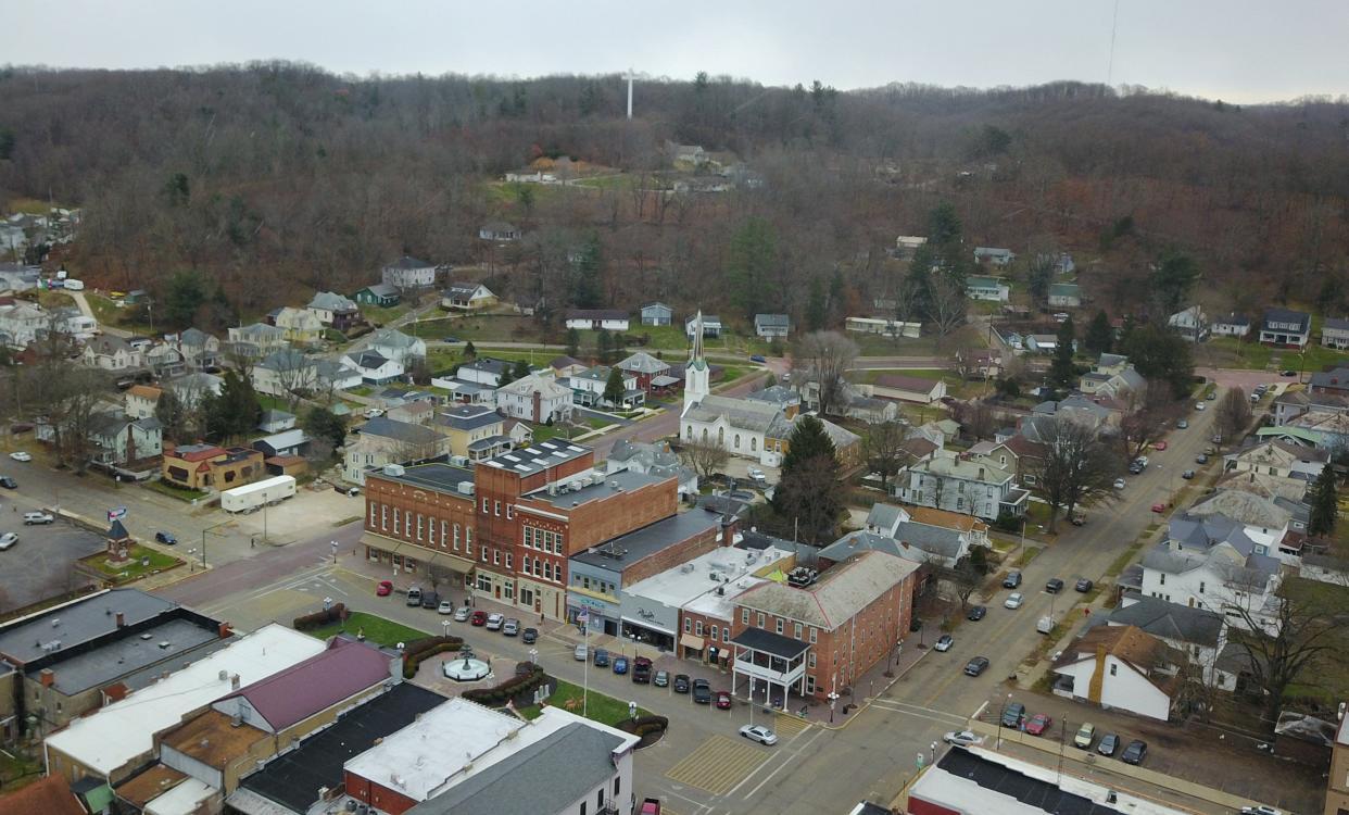 The Tribute to God and Memorial to Betty cross stands over Nelsonville, Ohio.