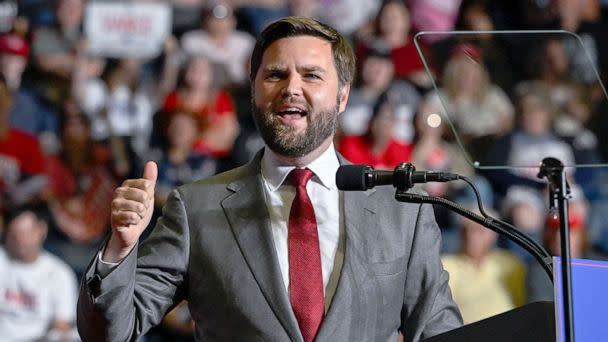 PHOTO: Senate Republican candidate JD Vance speaks to attendees the stage at a rally in Youngstown, Ohio, Sept. 17, 2022.  (Gaelen Morse/Reuters)