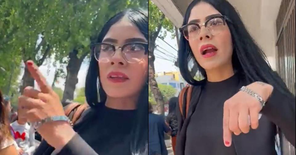 Supuesta empleada de la FGJ CDMX amenazó manifestantes por caso Lesly Martínez. Foto: Captura de video Twitter vía @i_alaniis