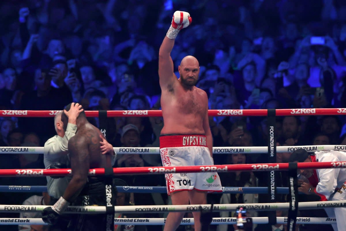 Fury after beating Dillian Whyte at Wembley Stadium in April 2022 (AP)