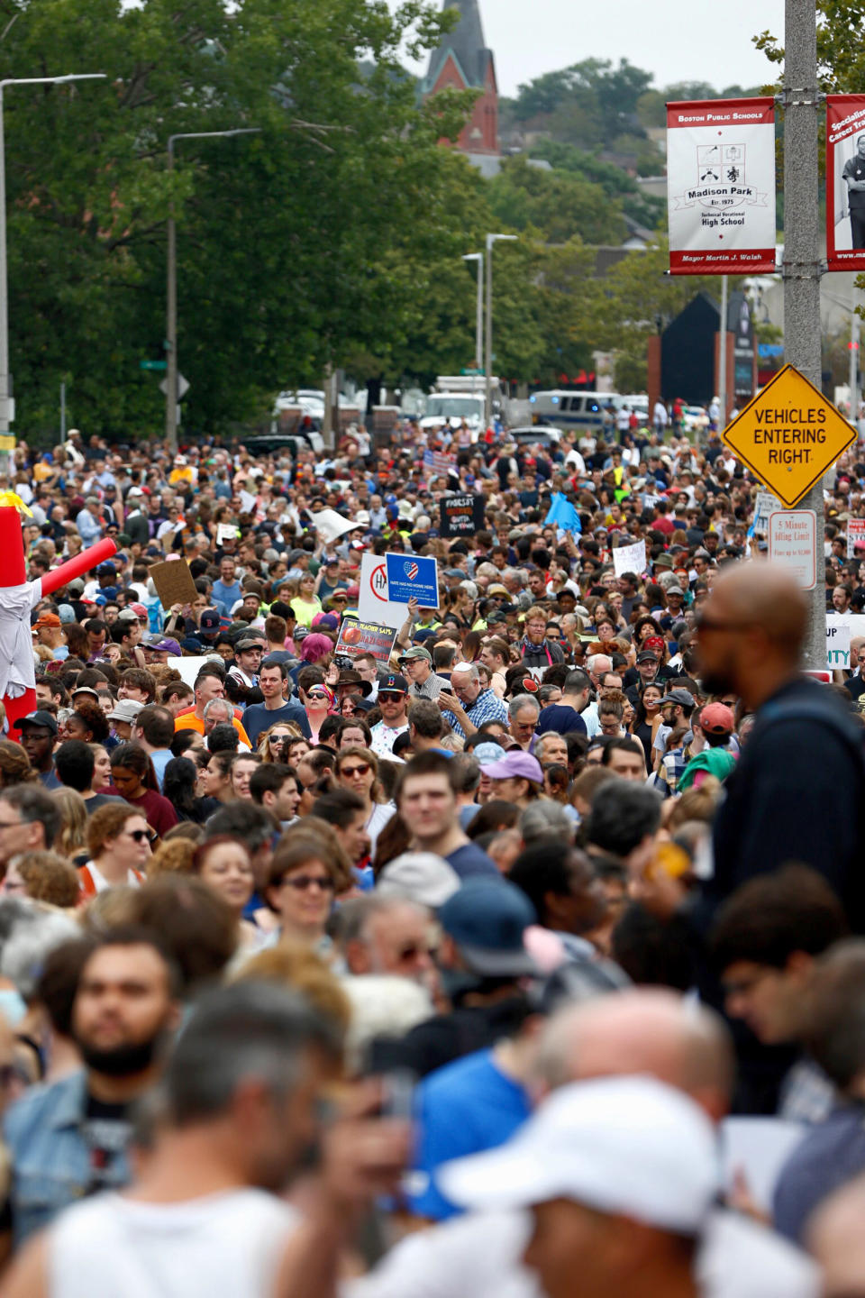 Thousands of counterprotesters gather on Malcolm X Boulevard.