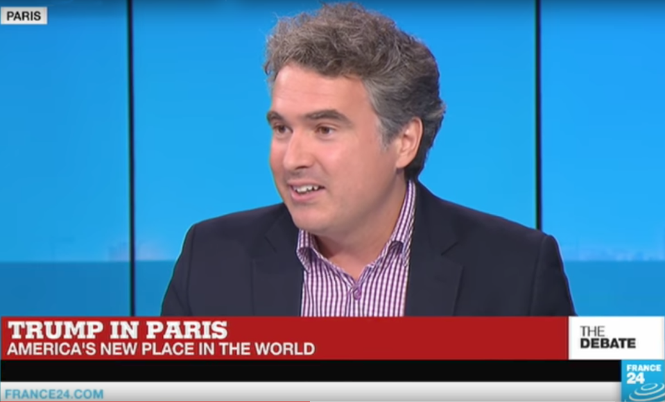 Lex Paulson is interviewed on France 24 TV during President Trump’s visit in Paris in July. (YouTube)