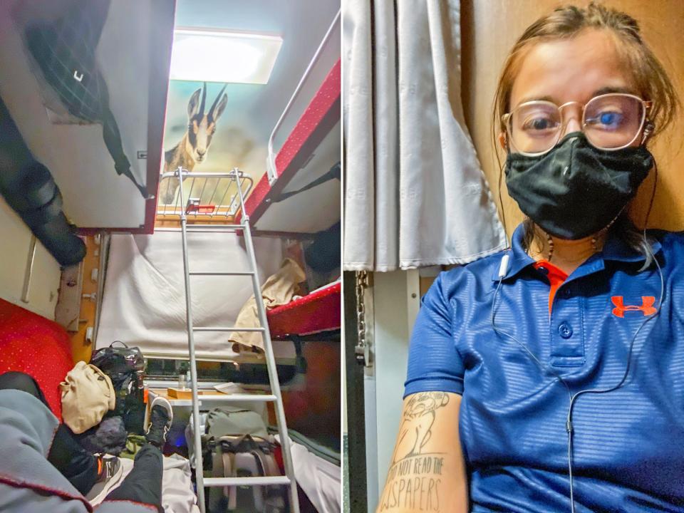 The author in her bunk in a shared cabin on a Nightjet train traveling from Vienna to Venice.