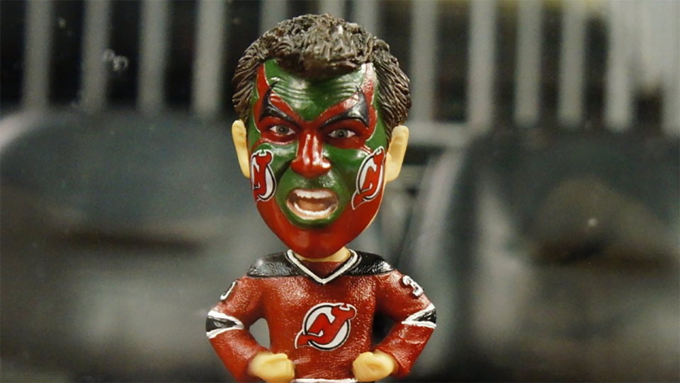 New Jersey Devils fans got a bobblehead of Seinfeld character David Puddy at a recent home game. Picture: Twitter/Paul Lukas