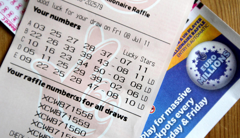 A general view of a EuroMillions lottery ticket for tonight's draw.   (Photo by Dave Thompson/PA Images via Getty Images)