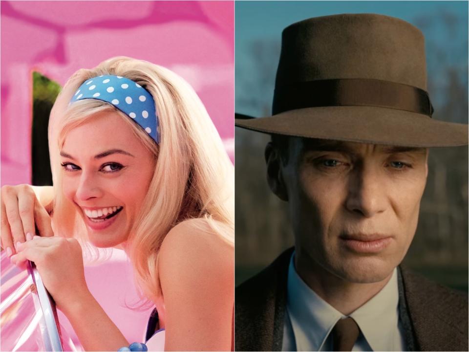 Margot Robbie in ‘Barbie’ and Cillian Murphy in ‘Oppenheimer’ (Warner Bros/Universal)