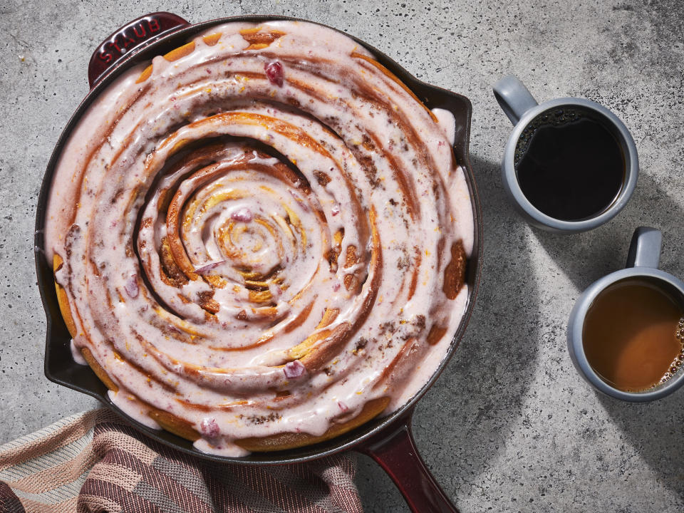 Skillet Cinnamon Roll With Cranberry Glaze  