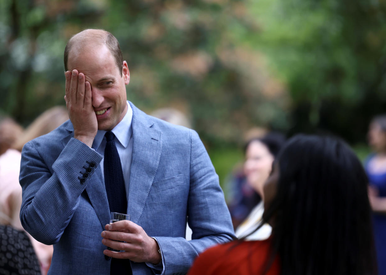 The Duke of Cambridge, in his role as Joint Patron of NHS Charities Together, speaks to guests during a 'Big Tea' for NHS staff at Buckingham Palace in London, to mark the 73rd birthday of the NHS. Picture date: Monday July 5, 2021.