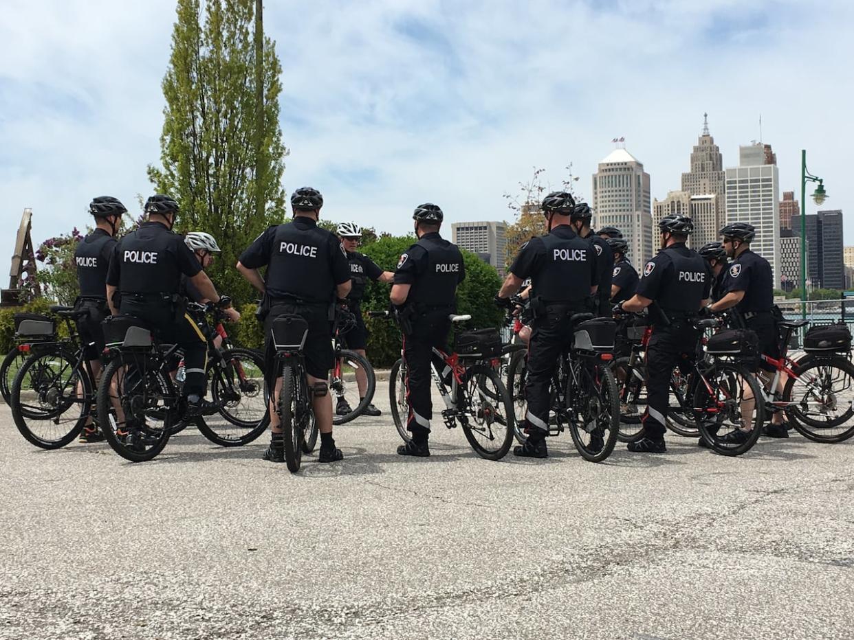 Windsor police officers on bikes in a 2017 file photo.  (Jason Viau/CBC - image credit)