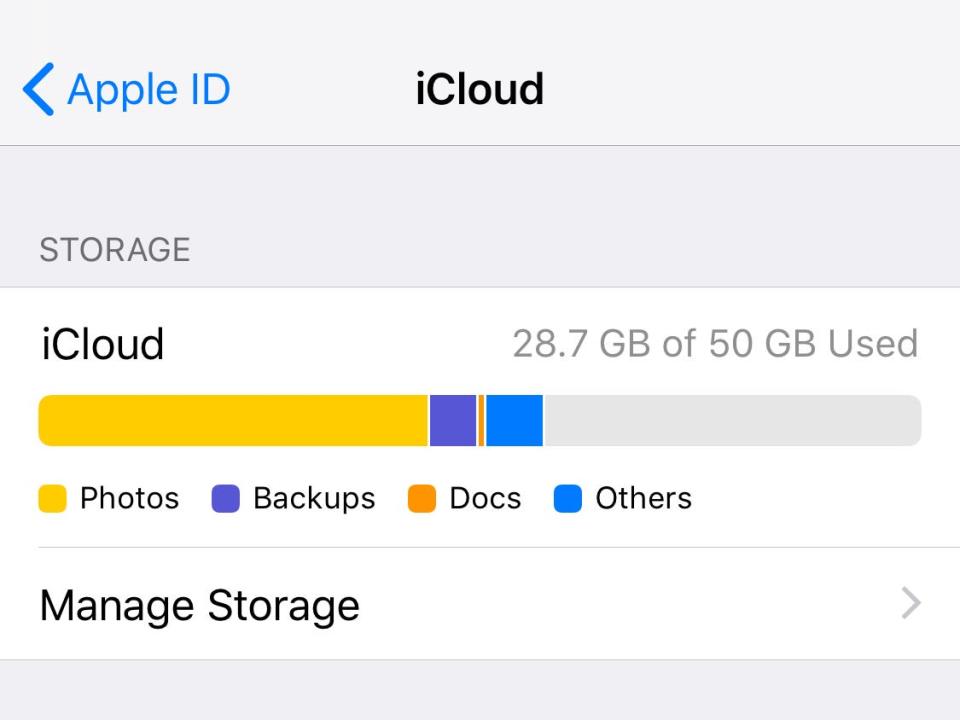 iCloud Storage Screen