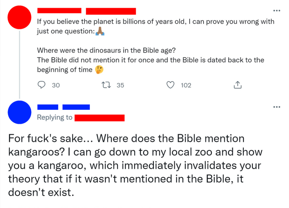 person bringing up the bible and getting owned