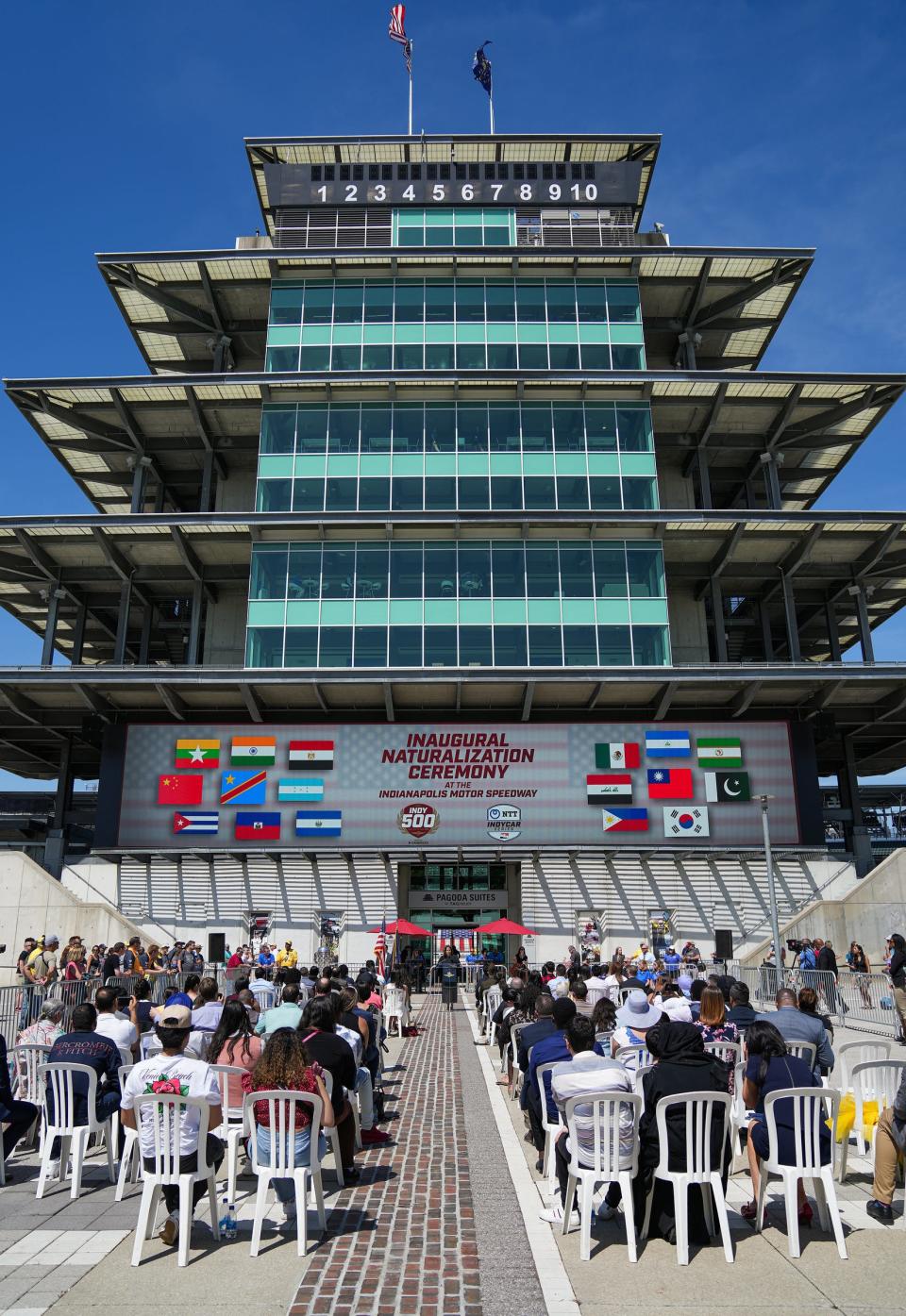 Thirty-three Hoosiers become United States citizens during a naturalization ceremony Tuesday, May 17, 2022, in Pagoda Plaza at Indianapolis Motor Speedway. 