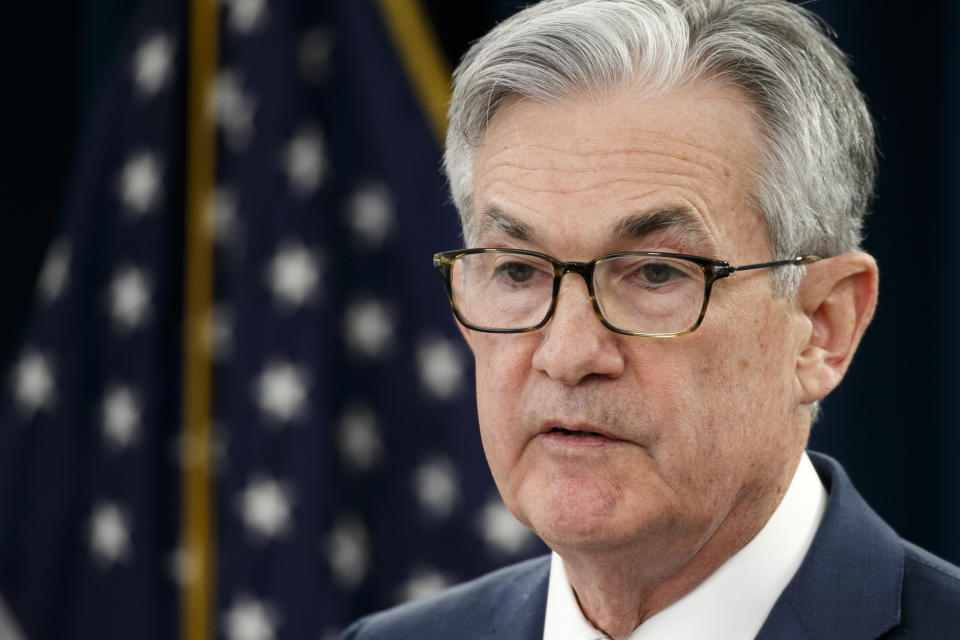 Federal Reserve Chair Jerome Powell speaks during a news conference, Tuesday, March 3, 2020, to discuss an announcement from the Federal Open Market Committee, in Washington. In a surprise move, the Federal Reserve cut its benchmark interest rate by a sizable half-percentage point in an effort to support the economy in the face of the spreading coronavirus. Chairman Jerome Powell noted that the coronavirus “poses evolving risks to economic activity." (AP Photo/Jacquelyn Martin)