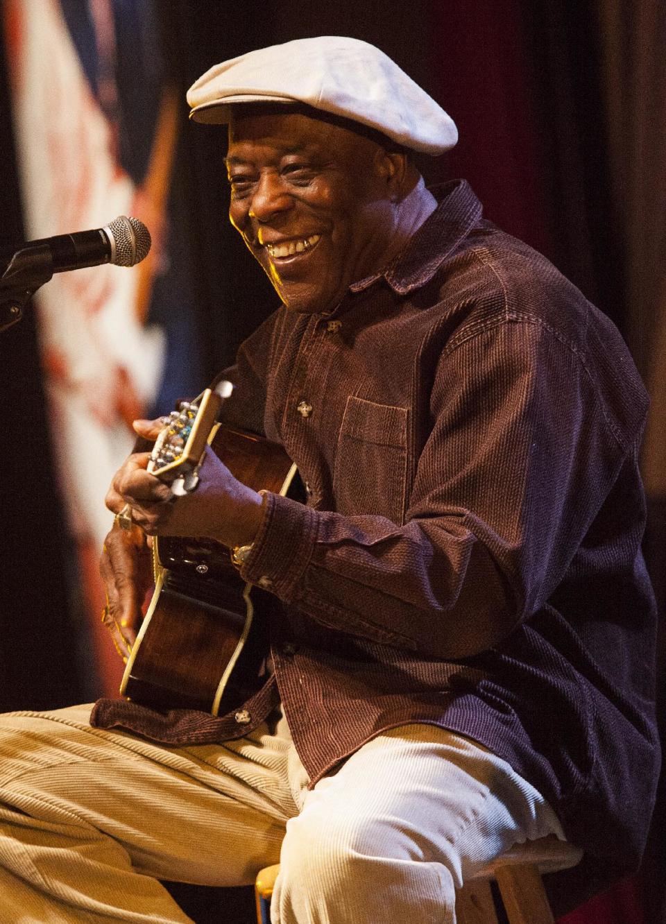 FILE - This Dec. 19, 2012 file photo shows musician Buddy Guy at The Experience with Buddy Guy event in Chicago. Guy's latest album "Rhythm & Blues," was released on July 30, 2013. (Photo by Barry Brecheisen/Invision/AP, File)