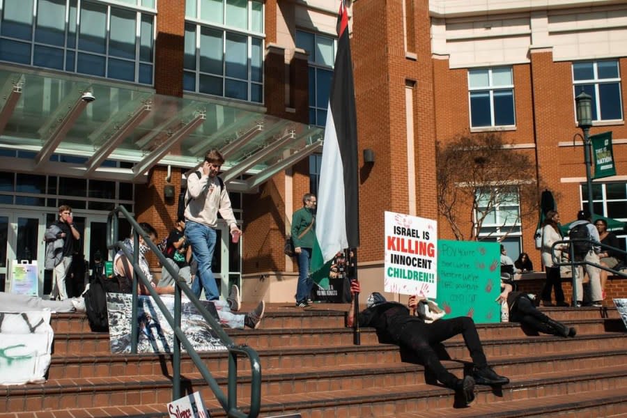 ‘Die-in protest on Feb. 21, 2024, courtesy of Social Justice for Southwest Asia and North Africa