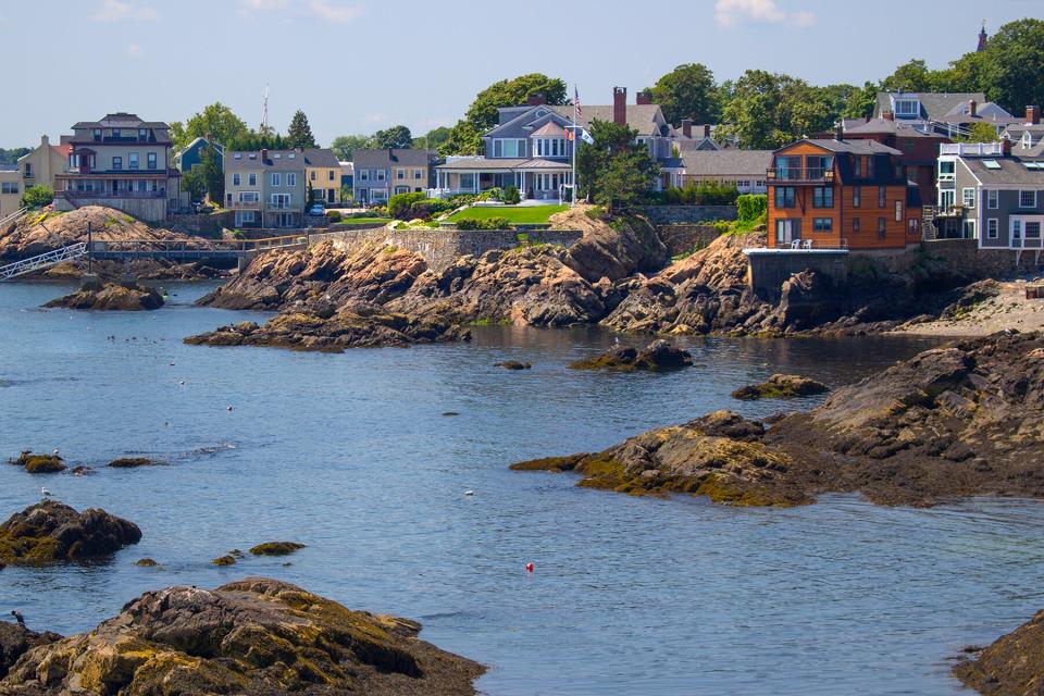View of the rocky harbor and town of Marblehead, Massachussetts, USA.