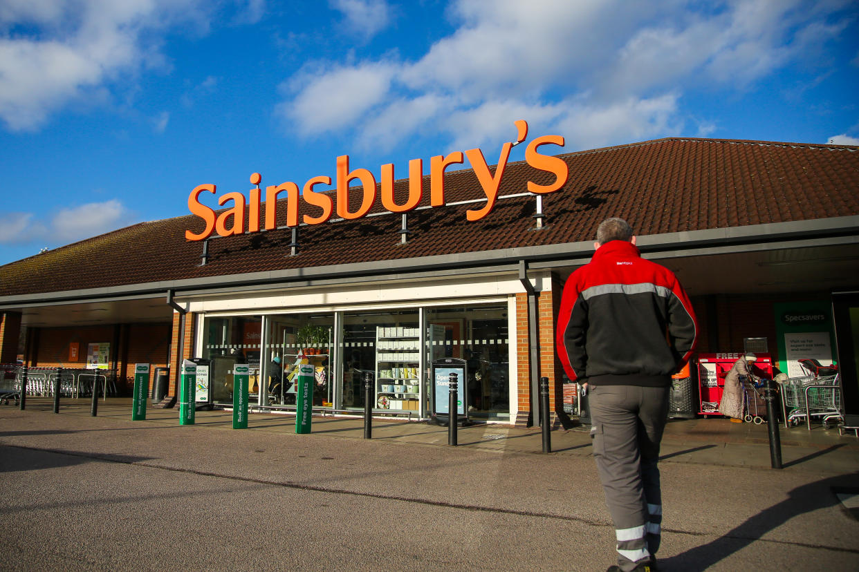LONDON, UNITED KINGDOM - 2020/01/06: A shopper arrives to shop at Sainsbury's supermarket in north London. On Wednesday 8 Jan 2020, J Sainsbury will publish its trading statement up to the end of the third quarter. (Photo by Dinendra Haria/SOPA Images/LightRocket via Getty Images)