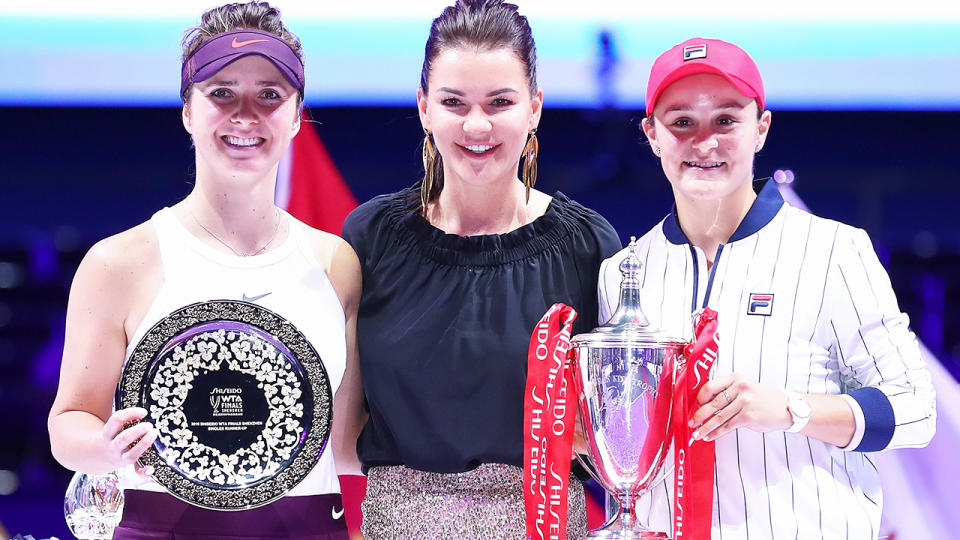 Ash Barty, pictured here after beating Elina Svitolina to win the WTA Finals in 2019.