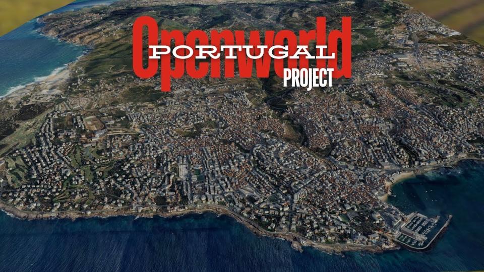 Aerial view of a fantasy Portugal sim racing map