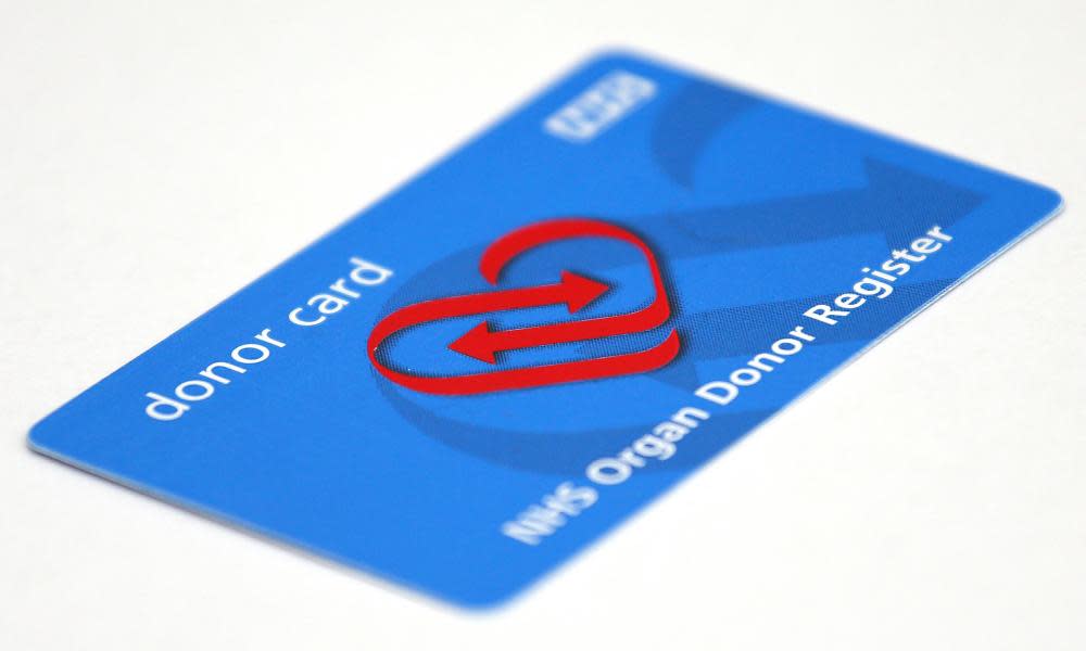 An NHS organ donor register card