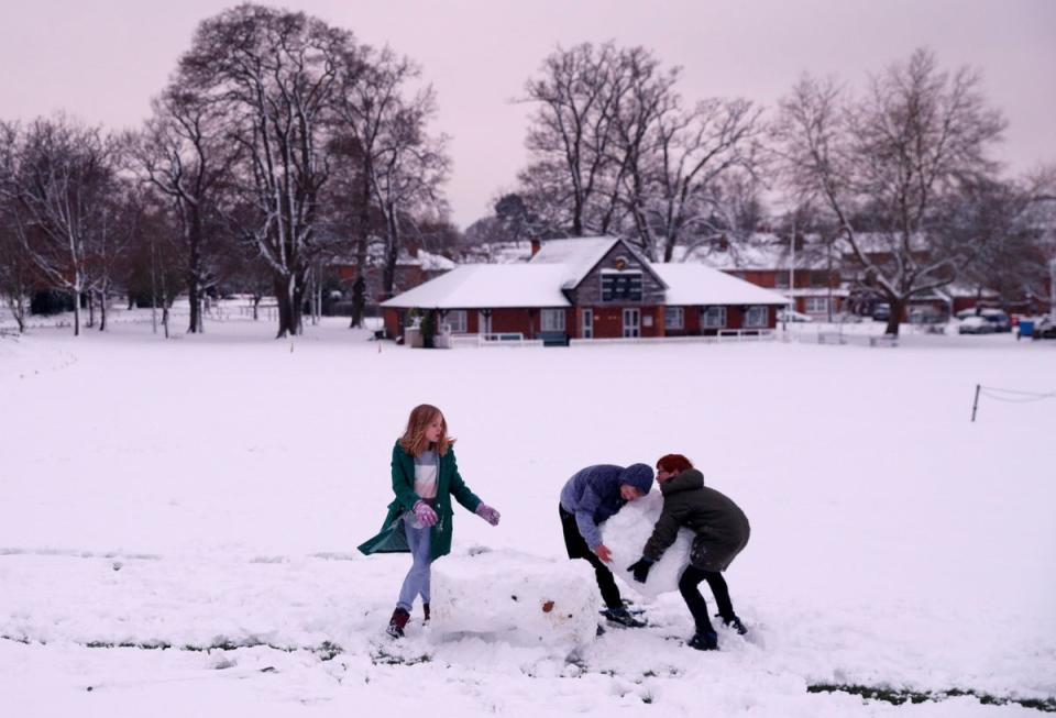 Children play in the snow in Hartley Wintney, in Hampshire (AFP/Getty)