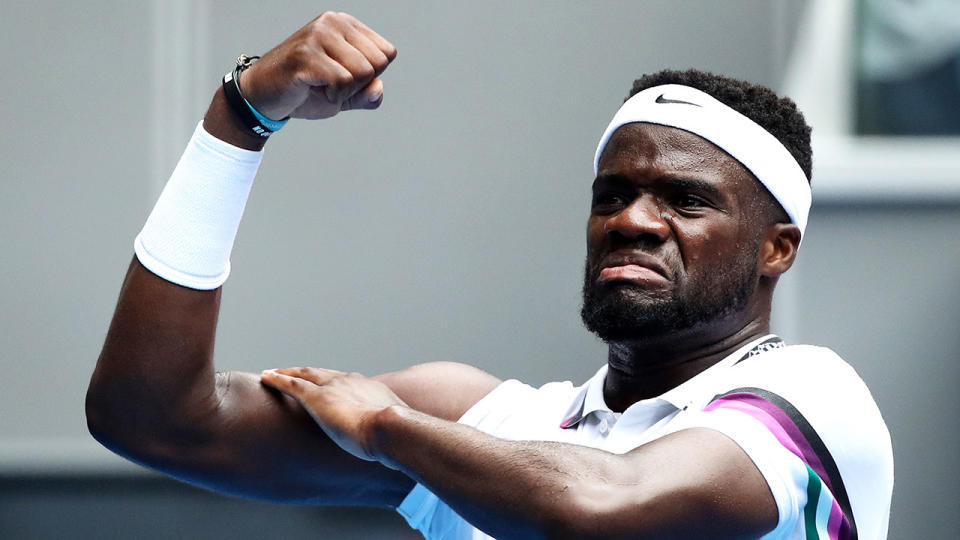 Tiafoe celebrates his upset of Anderson. Pic: Getty