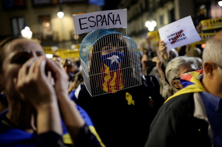 Caged up: One of the pro-independence marches held in Barcelona last month