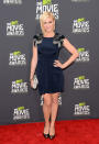 Pitch Perfect star Brittany Snow wore blue velvet with some questionable shag pile carpet shoulder pieces.