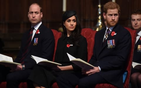 The Duke of Cambridge, Meghan Markle and Prince Harry at Westminster Abbey - Credit: Eddie Mulholland For The Telegraph 