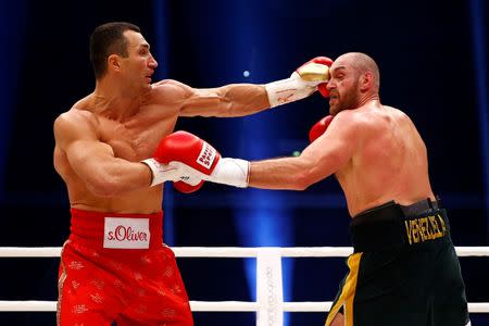 Tyson Fury in action against Wladimir Klitschko during the fight. Reuters / Kai Pfaffenbach Livepic