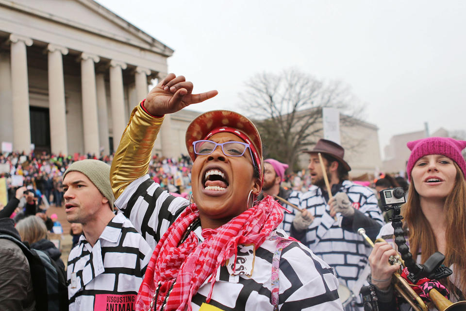 A woman chants while attending the Women’s March on Washington in Washington, Jan. 21, 2017. (Photo: Mario Tama/Getty Images)