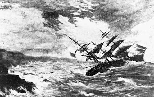 <span class="caption">The Royal Charter was shipwrecked at Porth Alerth near Moelfre on Anglesey. </span> <span class="attribution"><span class="source">John Oxley Library, State Library of Queensland</span></span>