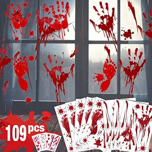 13) Bloody Handprint Footprint Halloween Decorations