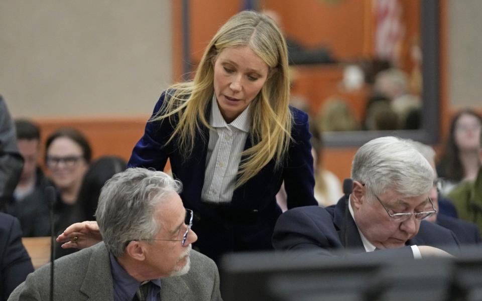 Gwyneth Paltrow speaks with retired optometrist Terry Sanderson after the verdict was read - Getty Images North America