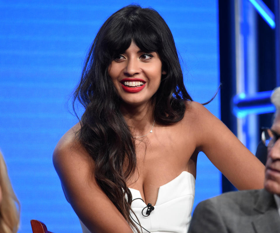 Cast member Jameela Jamil answers questions during the panel for "The Good Place" at the NBC Universal Television Critics Association press tour in Beverly Hills, California, U.S. August 2, 2016.  REUTERS/Phil McCarten
