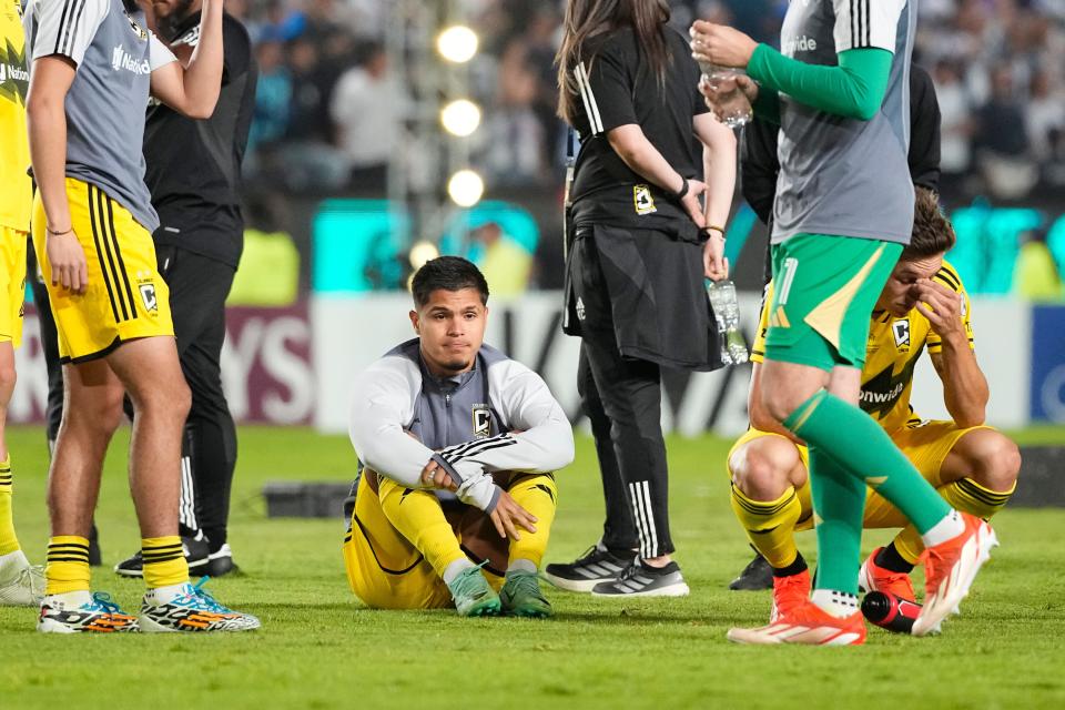 Crew forward Cucho Hernandez and his teammates lost 3-0 to CF Pachuca in the Champions Cup final, which was held at Estadio Hidalgo.