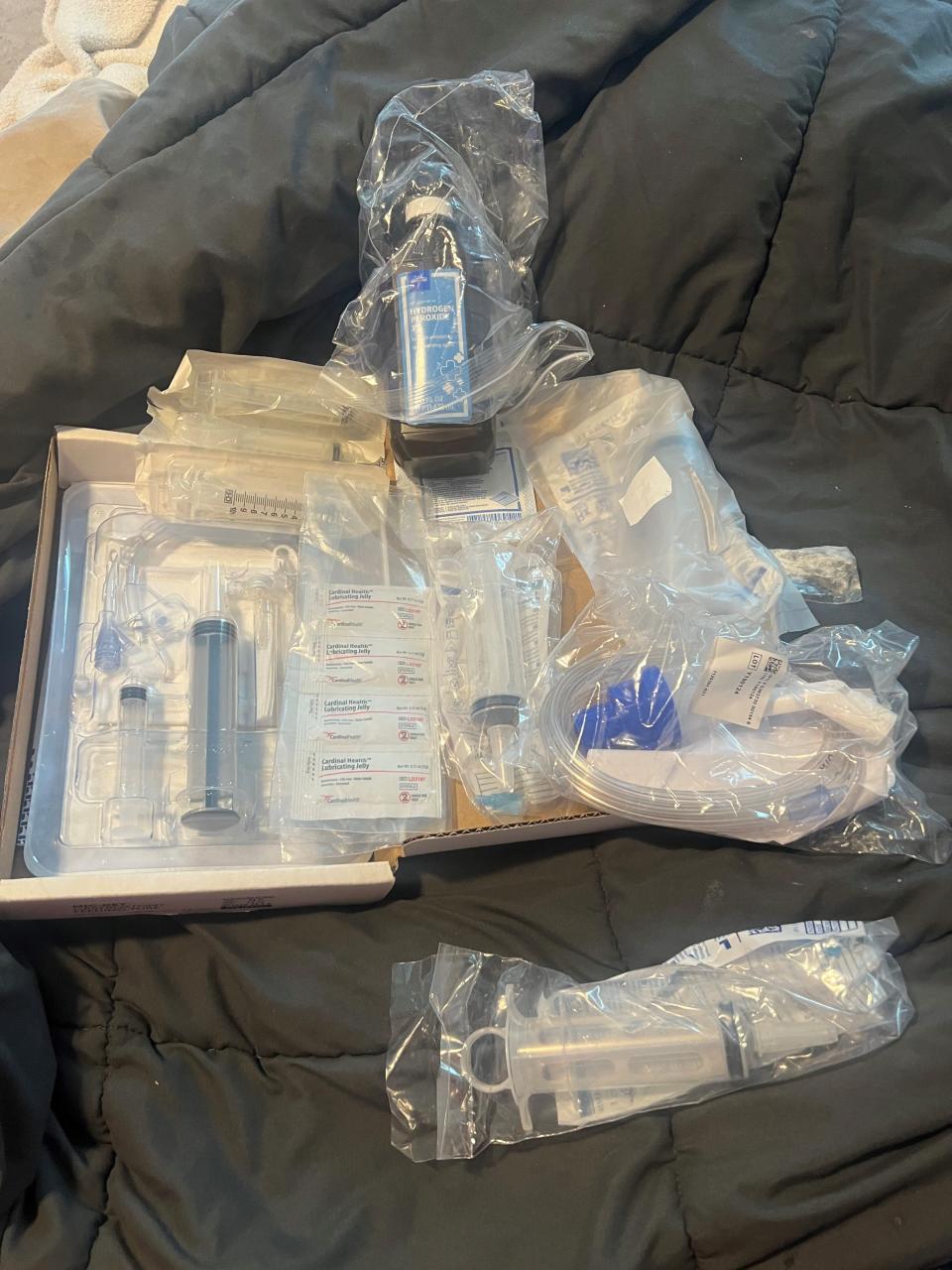 A portion of Dairess Fuller Jr.'s medical supplies left behind at LaMeka Lowe's home when Fuller's mother Teliea Thomas suddenly moved him to Abilene. Photo taken April 1, 2024.