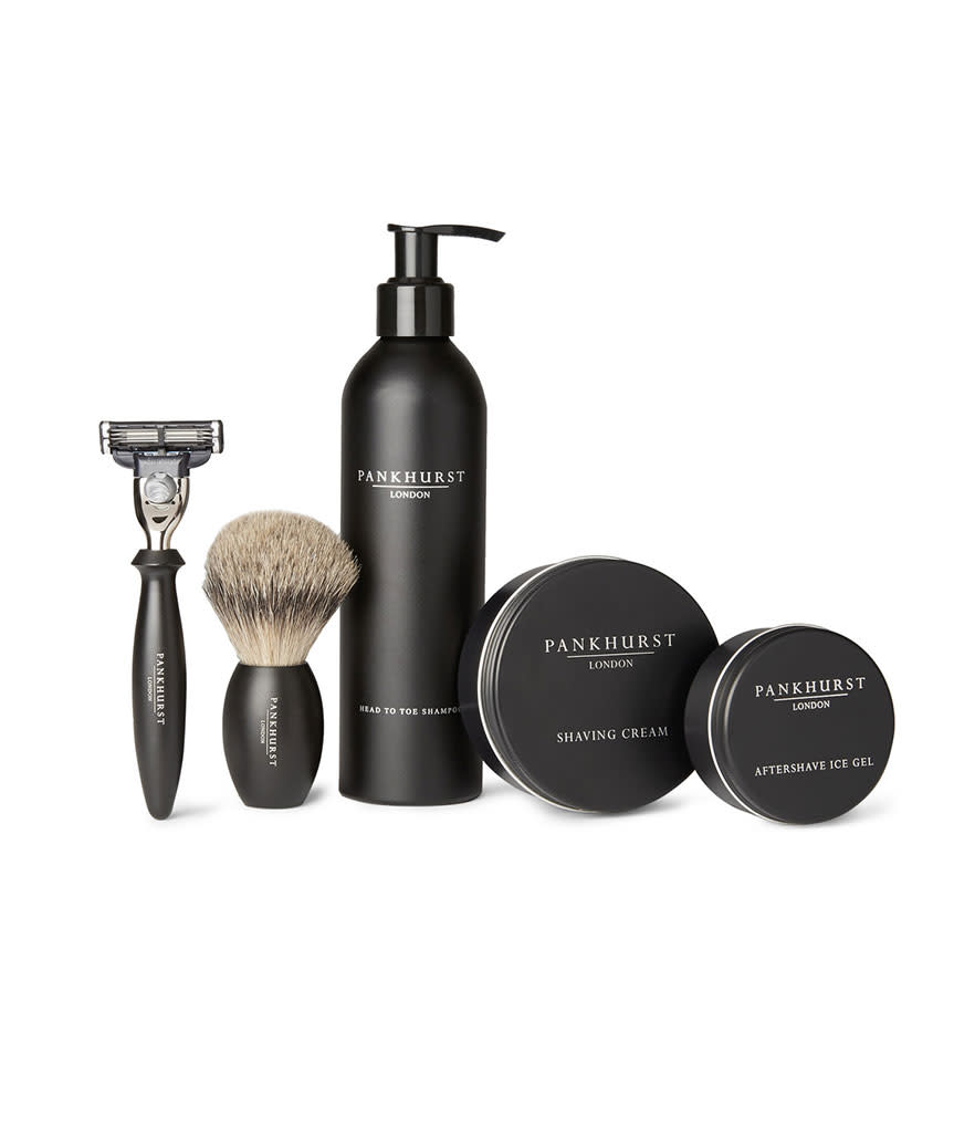 <p>Pankhurst London Shaving Set, $420, <a rel="nofollow noopener" href="http://www.mrporter.com/en-us/mens/pankhurst_london/shaving-set/559385" target="_blank" data-ylk="slk:mrporter.com;elm:context_link;itc:0;sec:content-canvas" class="link ">mrporter.com</a></p>