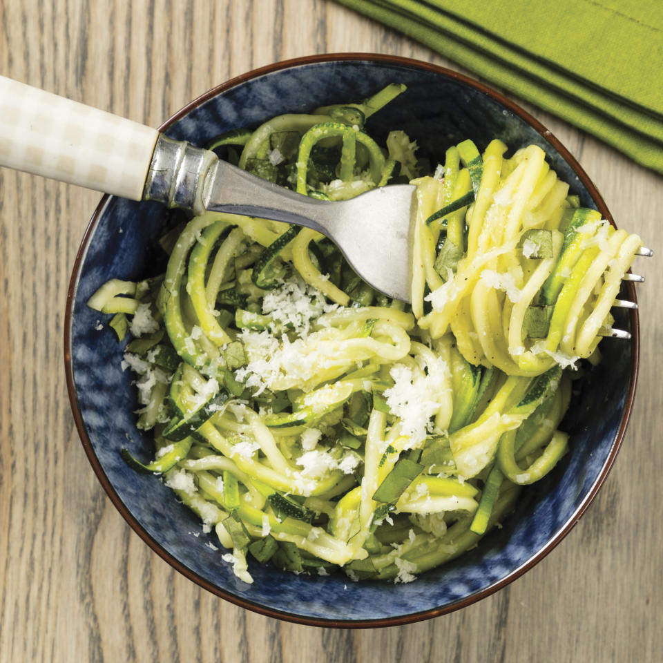 This undated photo provided by America's Test Kitchen in March 2019 shows Roasted Zucchini Noodles in Brookline, Mass. This recipe appears in the cookbook "The Complete Cookbook for Young Chefs." (Daniel J. van Ackere/America's Test Kitchen via AP)