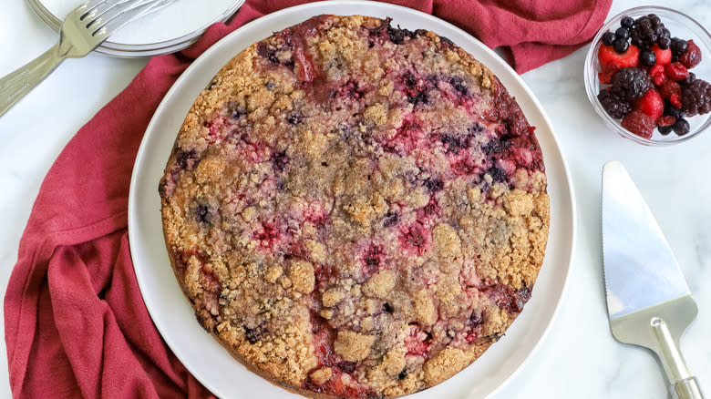old fashioned summer berry buckle on a table