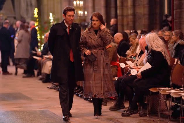 Princess Eugenie of York and her husband, Jack Brooksbank, arrive to attend the 
